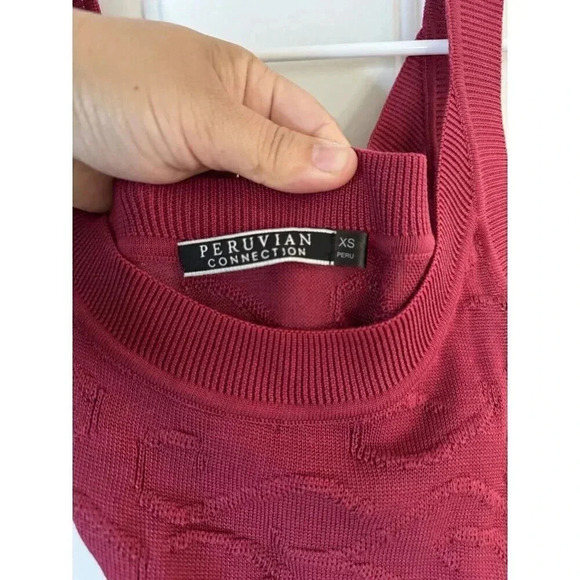 PERUVIAN CONNECTION Pima Cotton Knit Bodycon Textured Red Dress XS Boho Stretch - Picture 12 of 12